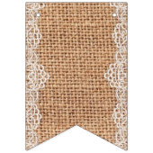 Rustikaler Burlap Sack mit weißer Spitze. Brautpar Wimpelkette (Erste Fahne)