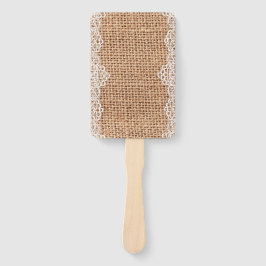 Rustikaler Burlap Sack mit weißer Spitze. Fächer