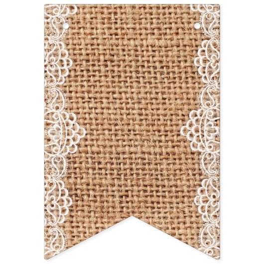 Rustikaler Burlap Sack mit weißer Spitze. Wimpelkette (Dritte Fahne)