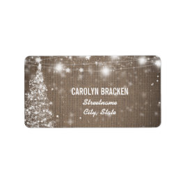 Rustikaler Burlap Schimmering Stars Weihnachtsbaum Adressaufkleber