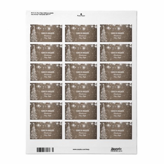 Rustikaler Burlap Schimmering Stars Weihnachtsbaum Adressaufkleber (Vorne)