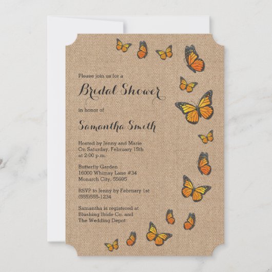 Rustikaler Burlap und Butterfly Einladung (Vorderseite)