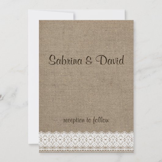 Rustikaler Burlap und Vintage Hochzeitseinladung Einladung (Rückseite)