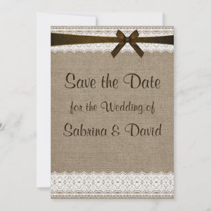 Rustikaler Burlap und Vintage Spitzen Save the Dat Date