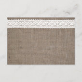 Rustikaler Burlap & Vintage White Lace Hochzeit De Begleitkarte (Rückseite)