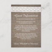Rustikaler Burlap & Vintage White Lace Hochzeit De Begleitkarte (Vorderseite)