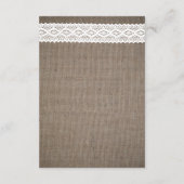 Rustikaler Burlap & Vintage White Lace Hochzeit De Begleitkarte (Rückseite)