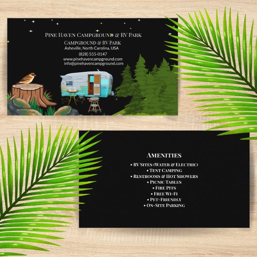 Rustikaler Campingplatz RV Park Außenlayout Visitenkarte