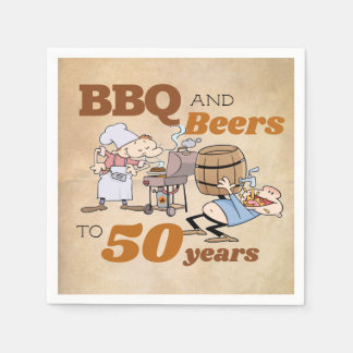 Rustikaler Cartoon GRILLEN und Bier 50. Geburtstag Serviette