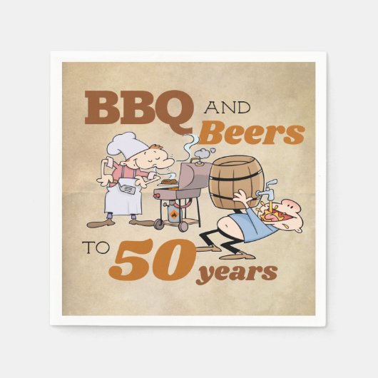 Rustikaler Cartoon GRILLEN und Bier 50. Geburtstag Serviette (Vorderseite)