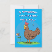 Rustikaler Cartoon-Illustration von Hähnchen Einladung (Rückseite)