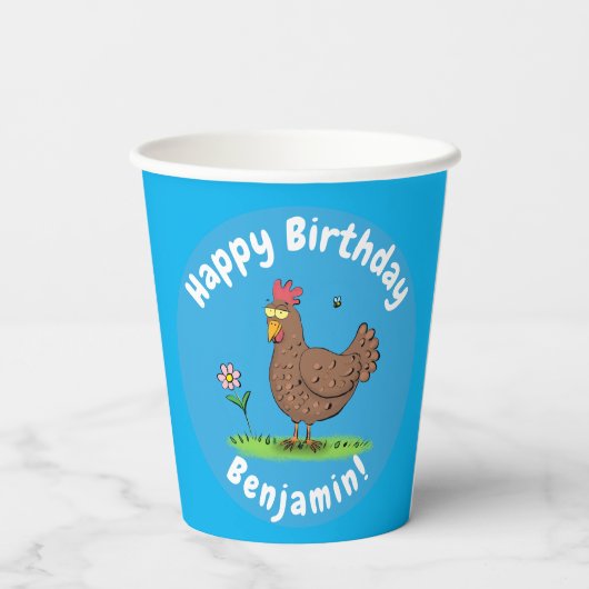 Rustikaler Cartoon-Illustration von Hähnchen Pappbecher (Rückseite)