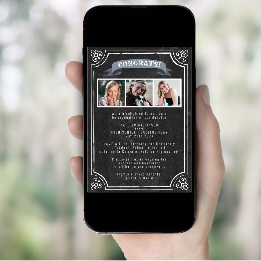 Rustikaler Chalkboard Abschluss GRILLEN Party 4 Fo Einladung