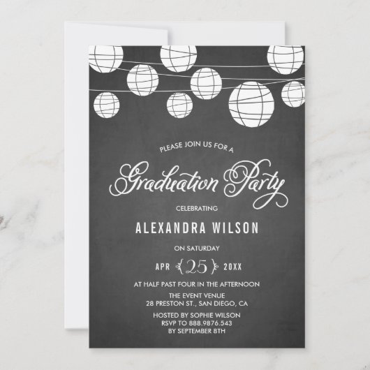 Rustikaler Chalkboard Hanging Lanterns Abschluss Einladung (Vorderseite)