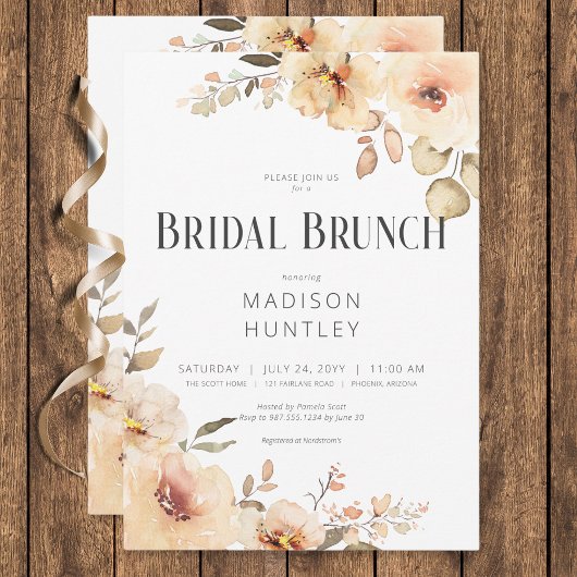 Rustikaler Champagner Cream Floral Bridal Brunch Einladung
