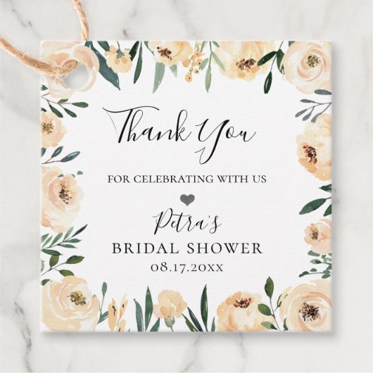 Rustikaler Champagner Floral Frame Vielen Dank Geschenkanhänger (Vorderseite)