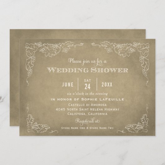 Rustikaler Champagner Gold Weinberg Polterabend Einladung (Vorne/Hinten)