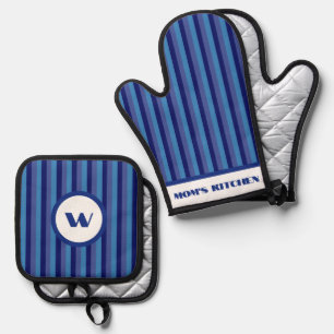 Rustikaler Charm Blau Streifen Ofenhandschuh & Topflappen-Set