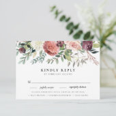 Rustikaler Charm Burgundy Pink Floral Wedding RSVP Karte (Stehend Vorderseite)