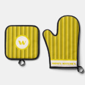 Rustikaler Charm Gelb gestreift Ofenhandschuh & Topflappen-Set (Vorderseite)