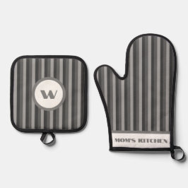 Rustikaler Charm grau gestreift Ofenhandschuh & Topflappen-Set