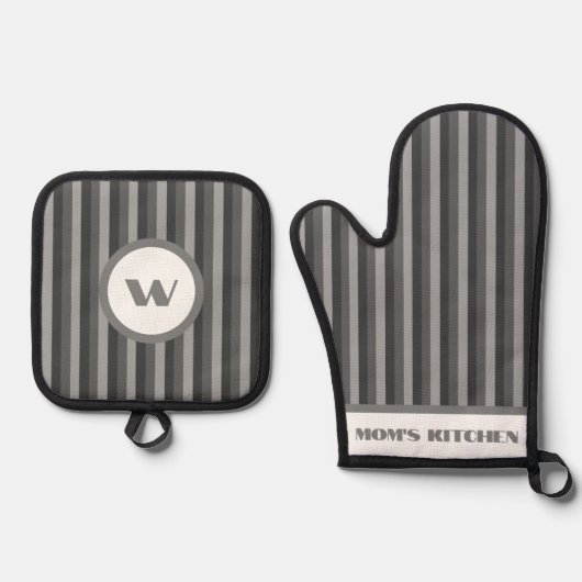 Rustikaler Charm grau gestreift Ofenhandschuh & Topflappen-Set (Vorderseite)