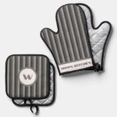 Rustikaler Charm grau gestreift Ofenhandschuh & Topflappen-Set (Vorderseite/Rückseite)