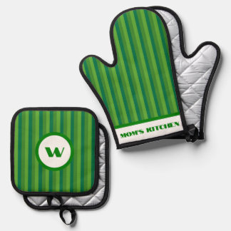 Rustikaler Charm Grünstreifen Ofenhandschuh & Topflappen-Set