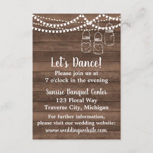 Rustikaler Charm Mason Jar String Lights Empfang Begleitkarte (Vorderseite)