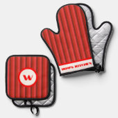 Rustikaler Charm Rot Streifen Ofenhandschuh & Topflappen-Set (Vorderseite/Rückseite)