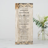 Rustikaler Charm Wedding Burlap & Lace Barn Wood Programm (Stehend Vorderseite)