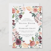 Rustikaler Charme Burgund Blush Blumengarten Hochz Einladung (Vorderseite)