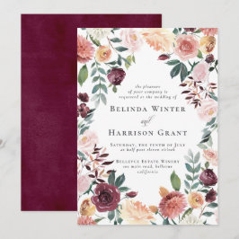 Rustikaler Charme Burgund Blush Blumengarten Hochz Einladung