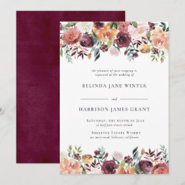 Rustikaler Charme Burgund Blush Pink Blues Hochzei Einladung