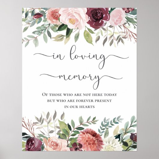 Rustikaler Charme Burgund Blush Pink Blues Hochzei Poster (Vorne)