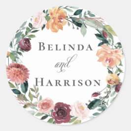 Rustikaler Charme Burgund Blush Pink Blues Hochzei Runder Aufkleber