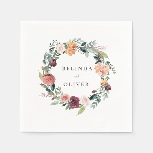 Rustikaler Charme Burgund Blush Pink Blues Hochzei Serviette (Vorderseite)
