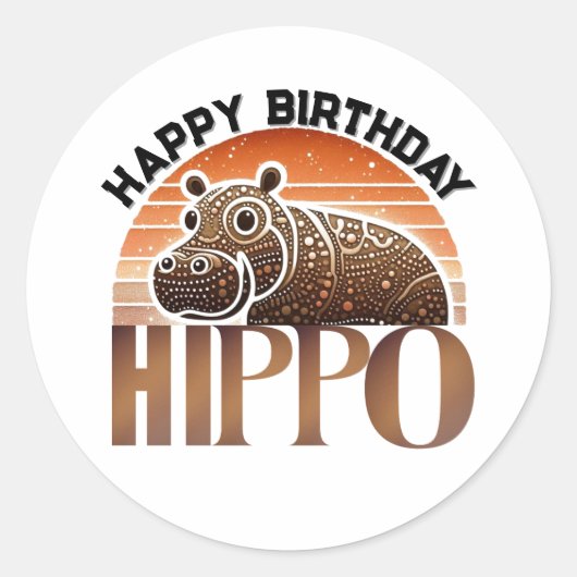 Rustikaler Charme Hippo Happy Birthday Runder Aufkleber (Vorderseite)