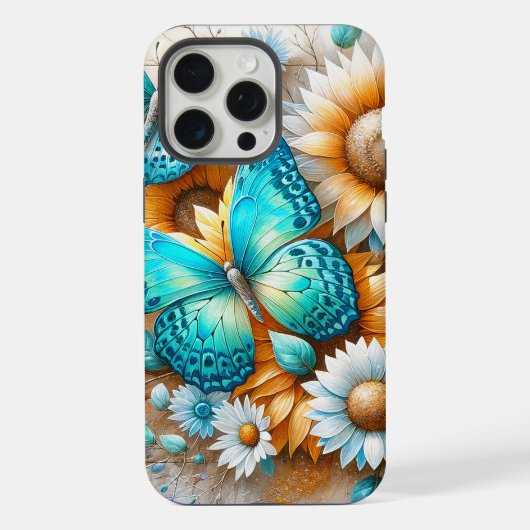 Rustikaler Charme: Schmetterling und Daisy iPhone Hülle (Rückseite)