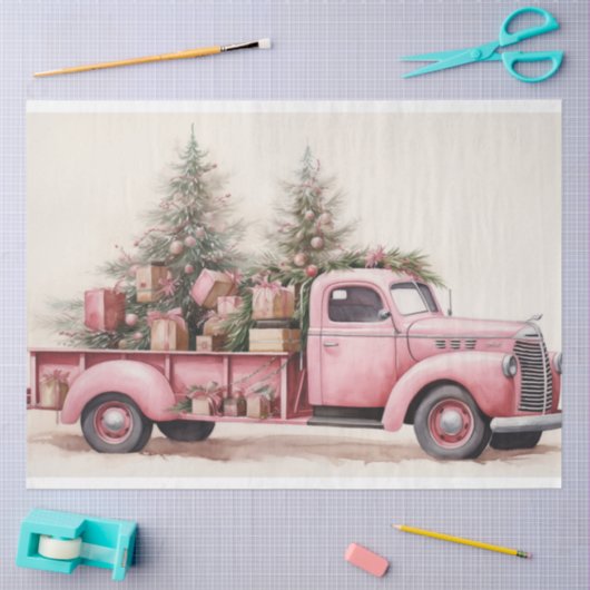 Rustikaler Charme: Weihnachtsbaumfarm Pink Truck Seidenpapier (Basteln)