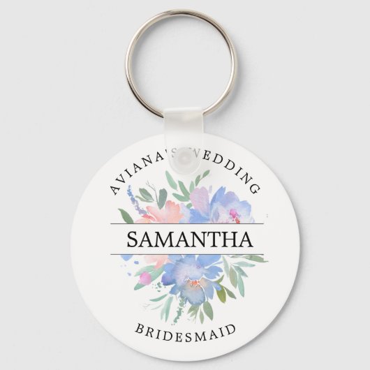 Rustikaler Chic Blush Pink Blau Blütenblume Person Schlüsselanhänger (Vorderseite)