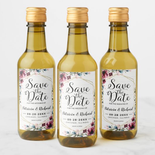 Rustikaler Chic Burgund Blues Hochzeit speichern d Weinetikett (Flaschen)