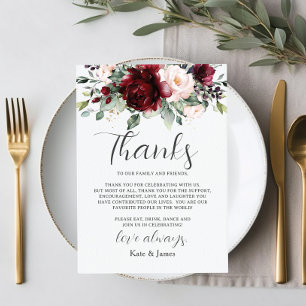 Rustikaler Chic Burgunderrosa Blumen QR Teile Foto Dankeskarte