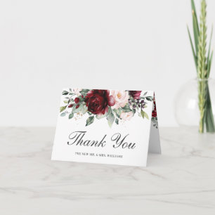 Rustikaler Chic Burgundy Blush Bloral Wedding Brid Dankeskarte
