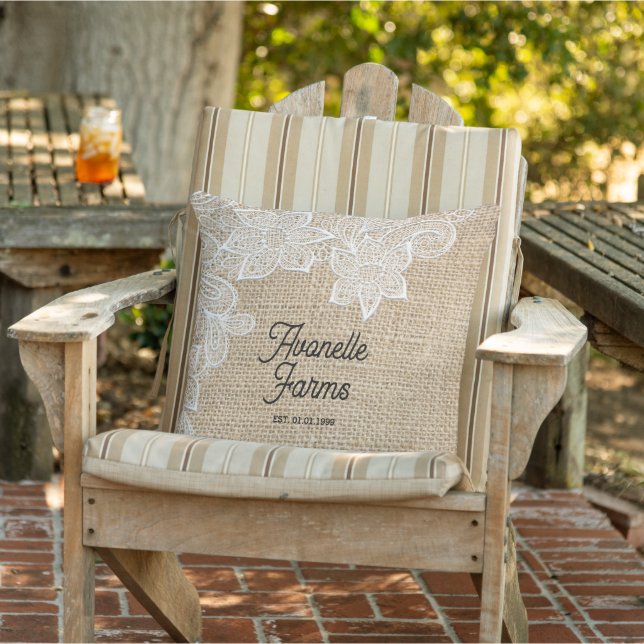 Rustikaler Chic Burlap & Lace Personalisiert Kissen (Stuhl )