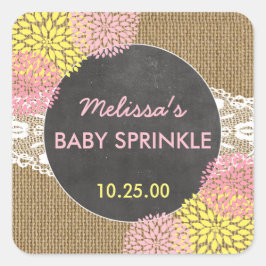 Rustikaler Chic Burlap Pink Gelb Baby Sprinkour Ge Quadratischer Aufkleber