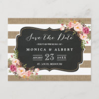 Rustikaler Chic Burlap Stripes Save the Date flora