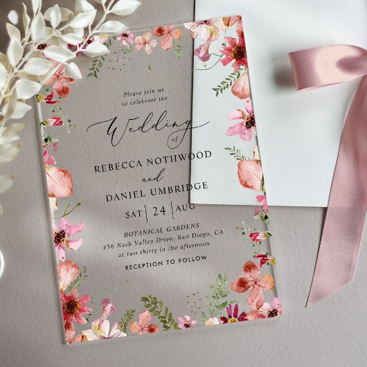 Rustikaler Chic Dusty Floral Wedding Acryleinladungen