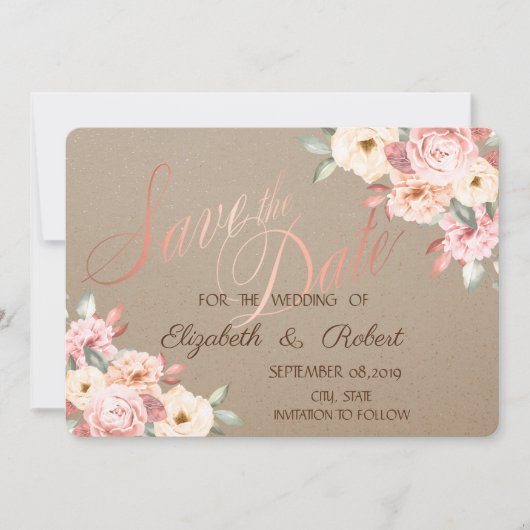 Rustikaler Chic-Floral Save the Date (Vorderseite)