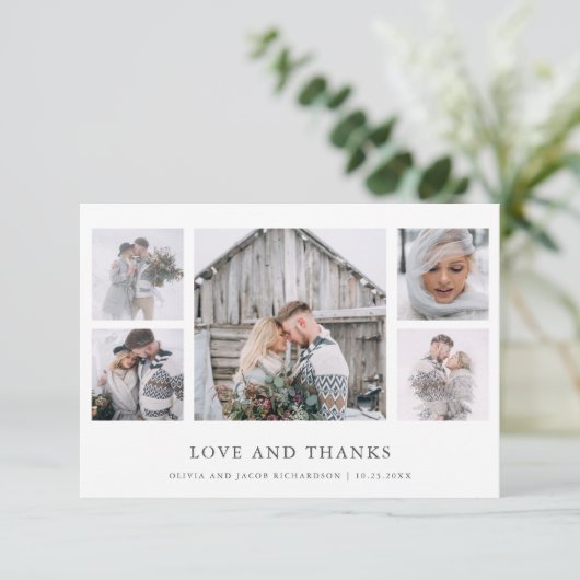 Rustikaler Chic | Foto Grid Wedding Dankeskarte (Stehend Vorderseite)